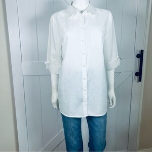 CHICOS Linen Button down white shirt size 2p 12/14